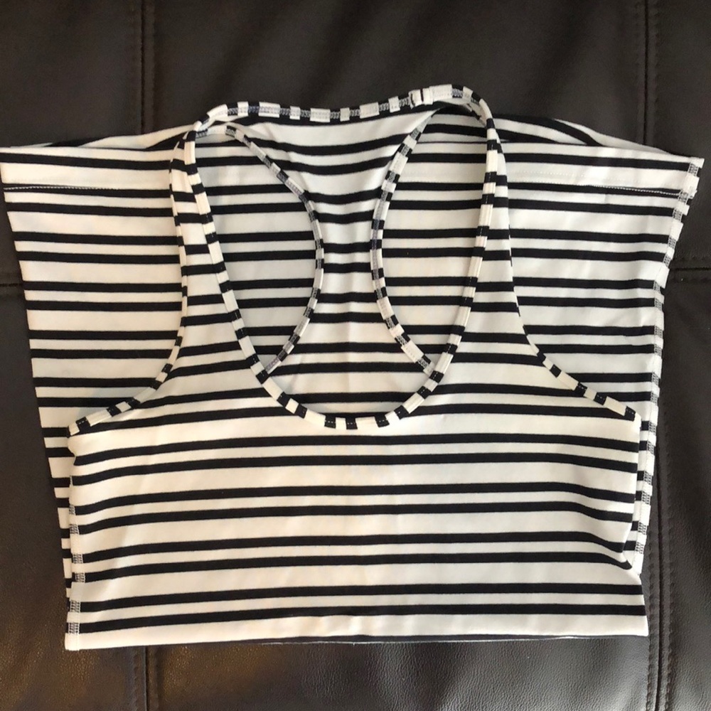 Lululemon white and black racerback tan top.